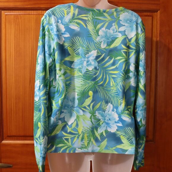 United States Sweaters Vintage Tropical Floral Cardigan Blue XL Made in USA - Picture 9 of 11